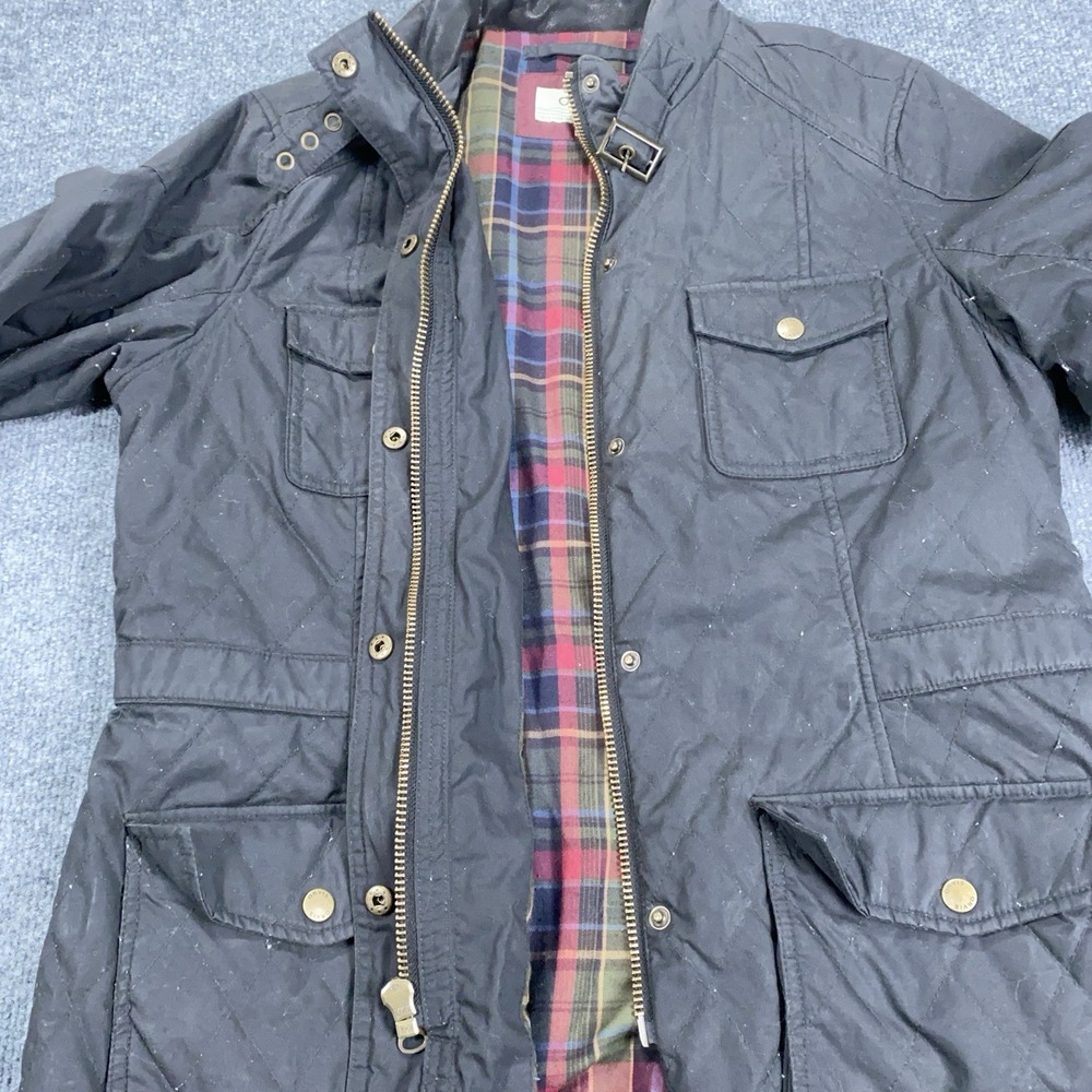 Orvis Barn Coat Womens Sz L Black Chore Jacket Flannel Lined Leather Collar 2MPO - Picture 11 of 16